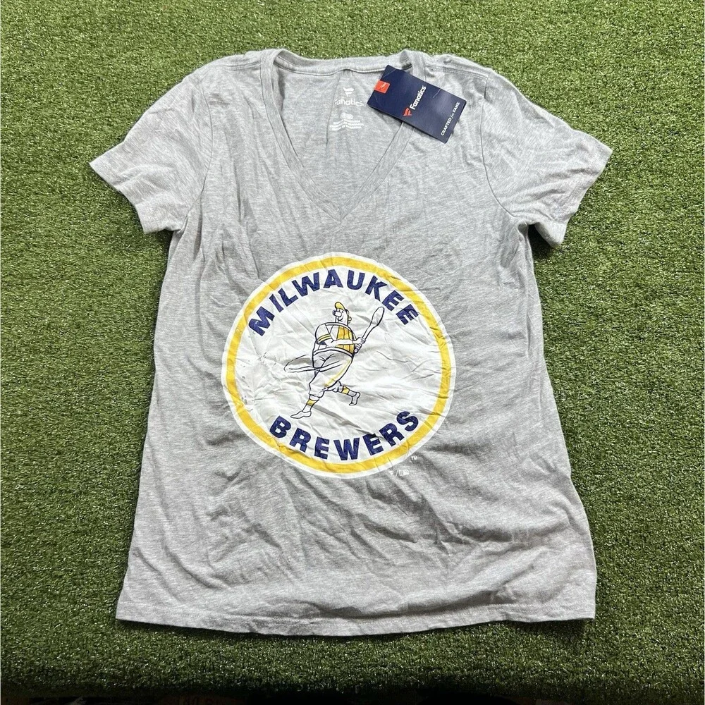 Milwaukee Brewers Women’s Fanatics V-Neck T-Shirt Navy MLB NWT S